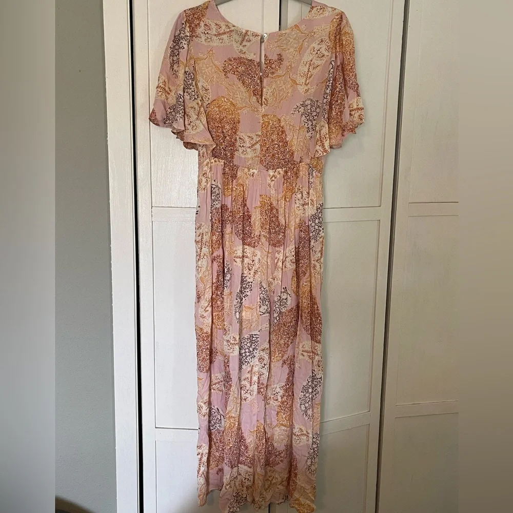Gigio Floral Pink Maxi Dress with Ruffle Sleeves size M - Picture 2 of 5
